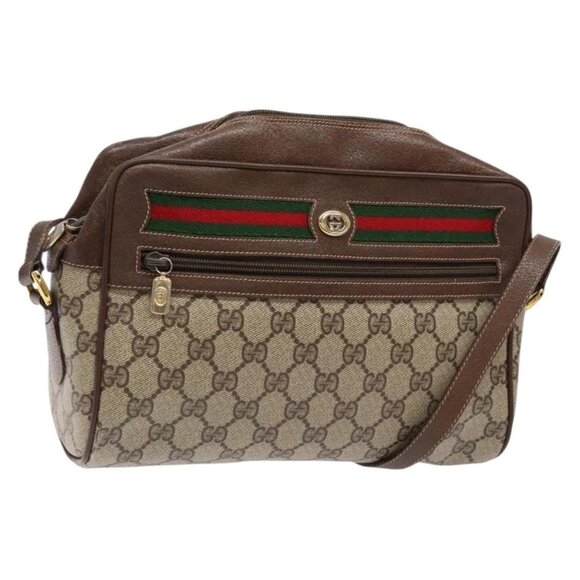GUCCI GG Supreme Web Sherry Line Bag PVC Beige Gold 56 02 088 Auth 137908 - Picture 1 of 16